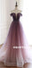 A-line V-neck Off-shoulder Long Organza Prom Dresses With Pleats, PD0616