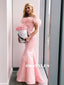 Mermaid Off-shoulder Long Pink Satin Prom Dresses, PD0638