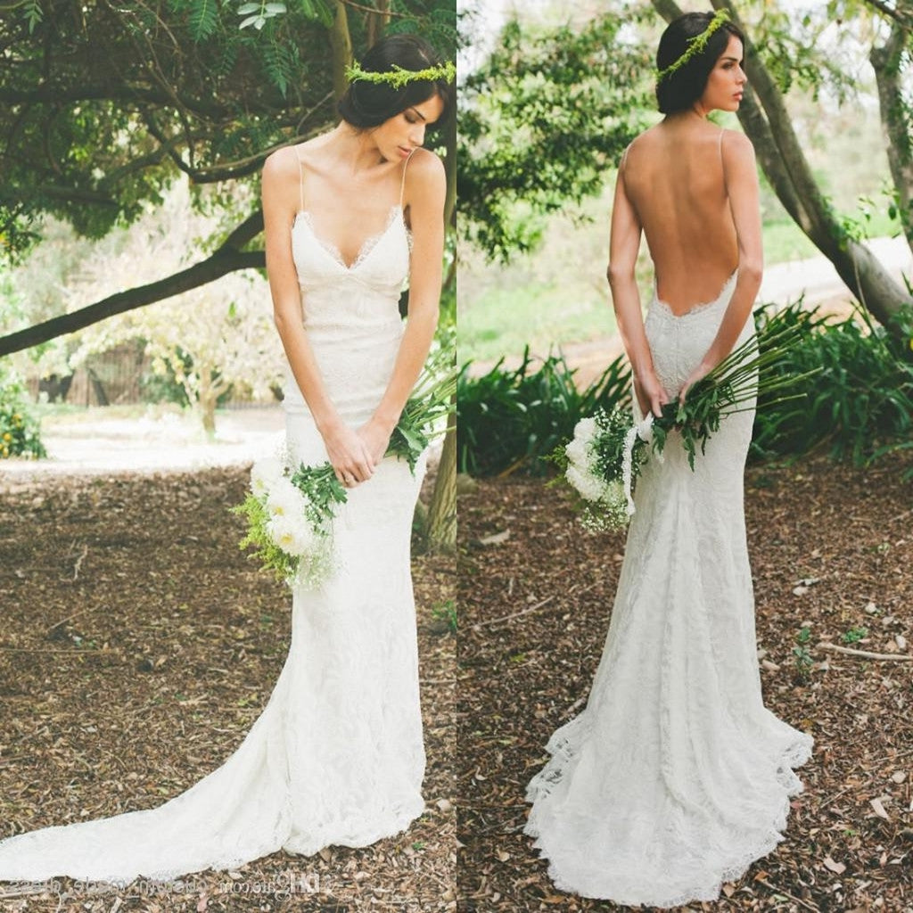 Hot style Elegant V-neck Backless Spaghetti Strap White Full lace Wedding Dress , WD0407