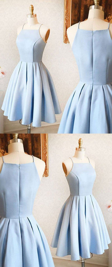 Sexy Spaghetti Straps Light Blue Party Dresses, Simple Cheap Homecoming Dresses, HD0355