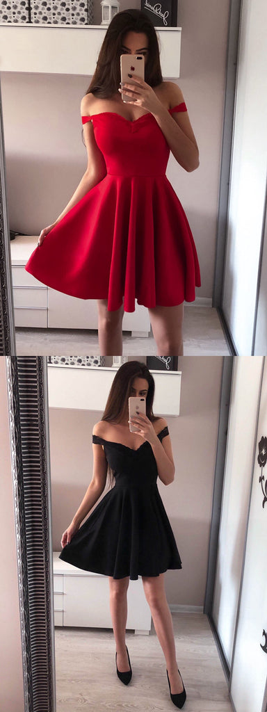 A-line Off-shoulder Red Sleeveless Simple Short Homecoming Dresses, HD ...