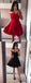 A-line Off-shoulder Red Sleeveless Simple Short Homecoming Dresses, HD0469