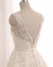 Amazing A line lace tulle long prom dress, Trailing sleeveless V-back wedding dress, WD0323