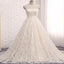 Amazing A line lace tulle long prom dress, Trailing sleeveless V-back wedding dress, WD0323