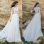 Long Sleeve White Lace Bodice Chiffon Skirt elegant Simple Beach Wedding Dresses , WD0408