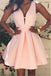 Sexy Deep V-neck Sleeveless Cute Sweet Short Mini Pink Homecoming Dresses, HD0356
