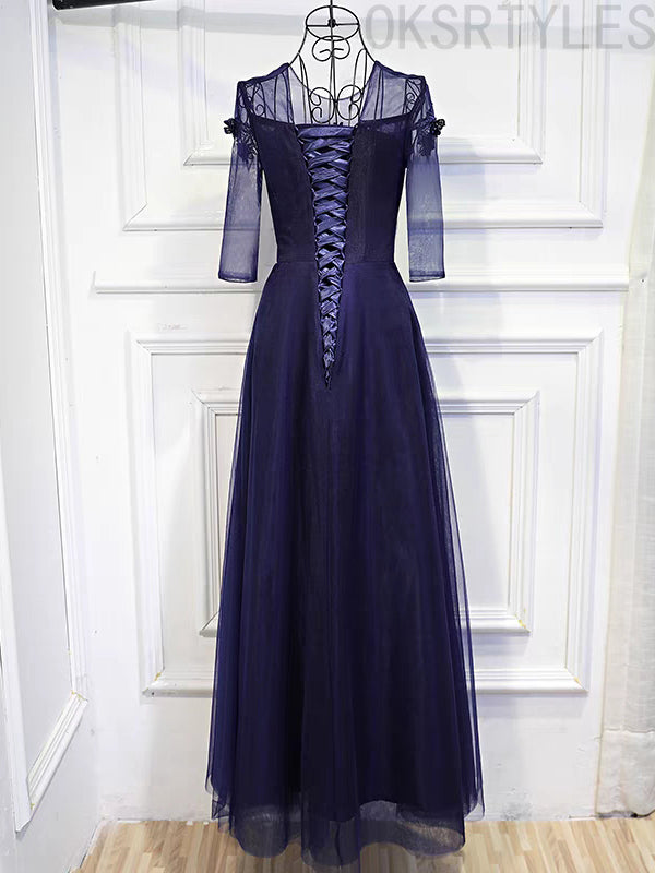 Elegant Black Long Sleeves Beading Prom Dresses, OL332