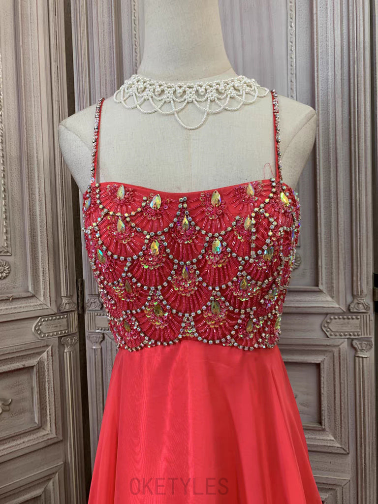 Elegant Sewwtheart Chiffon Red Long Prom Dresses, OL330