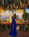 A-Line Deep V-Neck Royal Blue High Split Long Prom Dresses, PD0141
