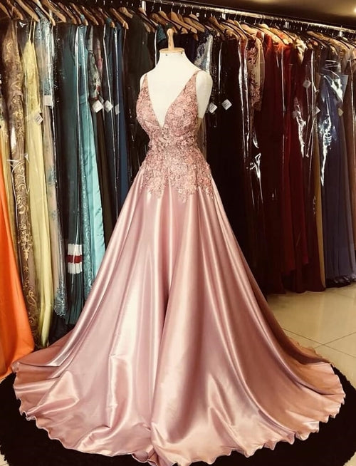 Gorgeous A-line V-neck Appliques Top Hot Selling Long Prom Dresses, PD0148