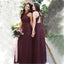 A-line Floor-length Burgundy Sleeveless Tulle Bridesmaid Dresses, BD0556